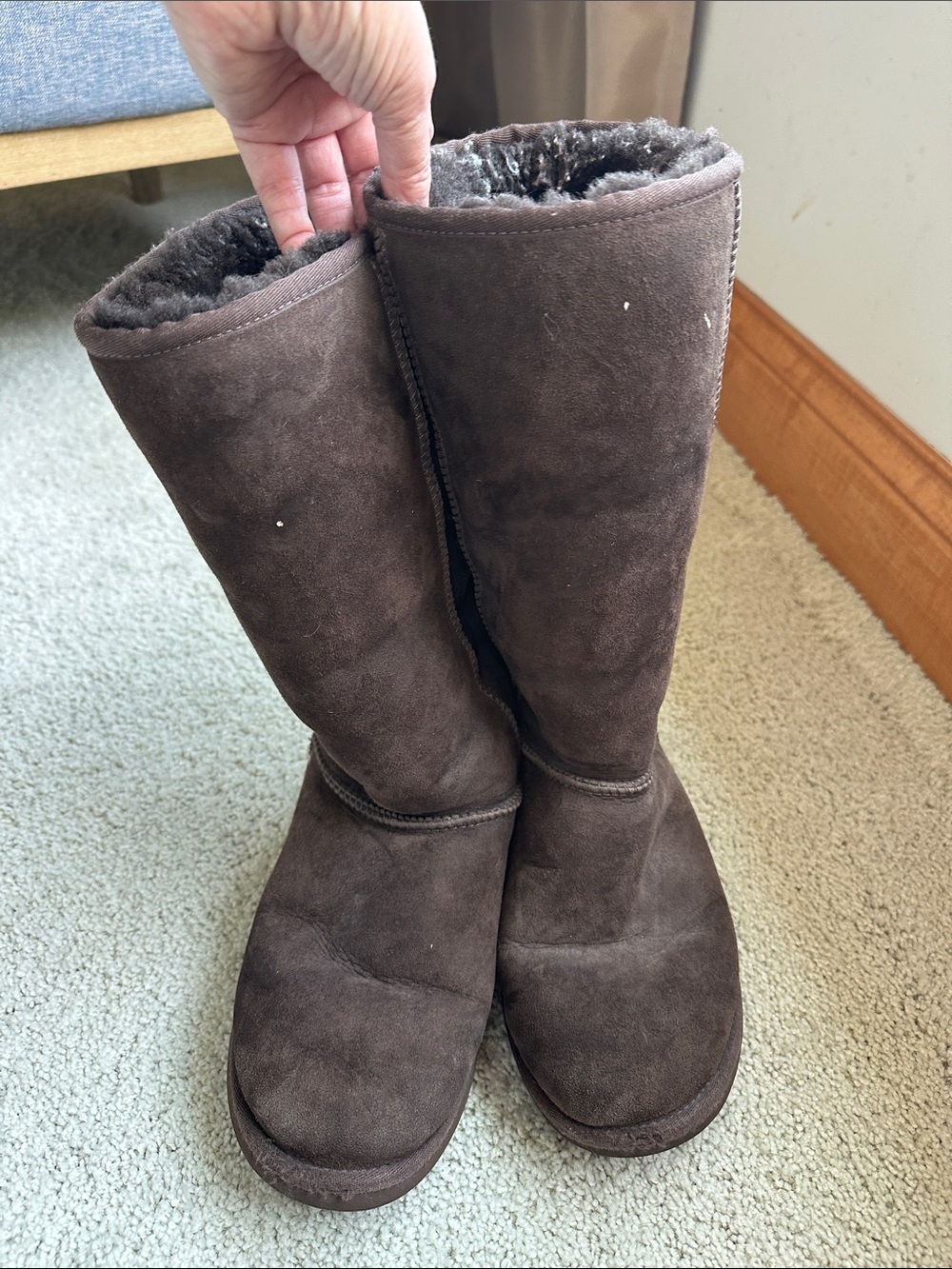 UGG Brown Suede Mid-Calf Shearling Boots